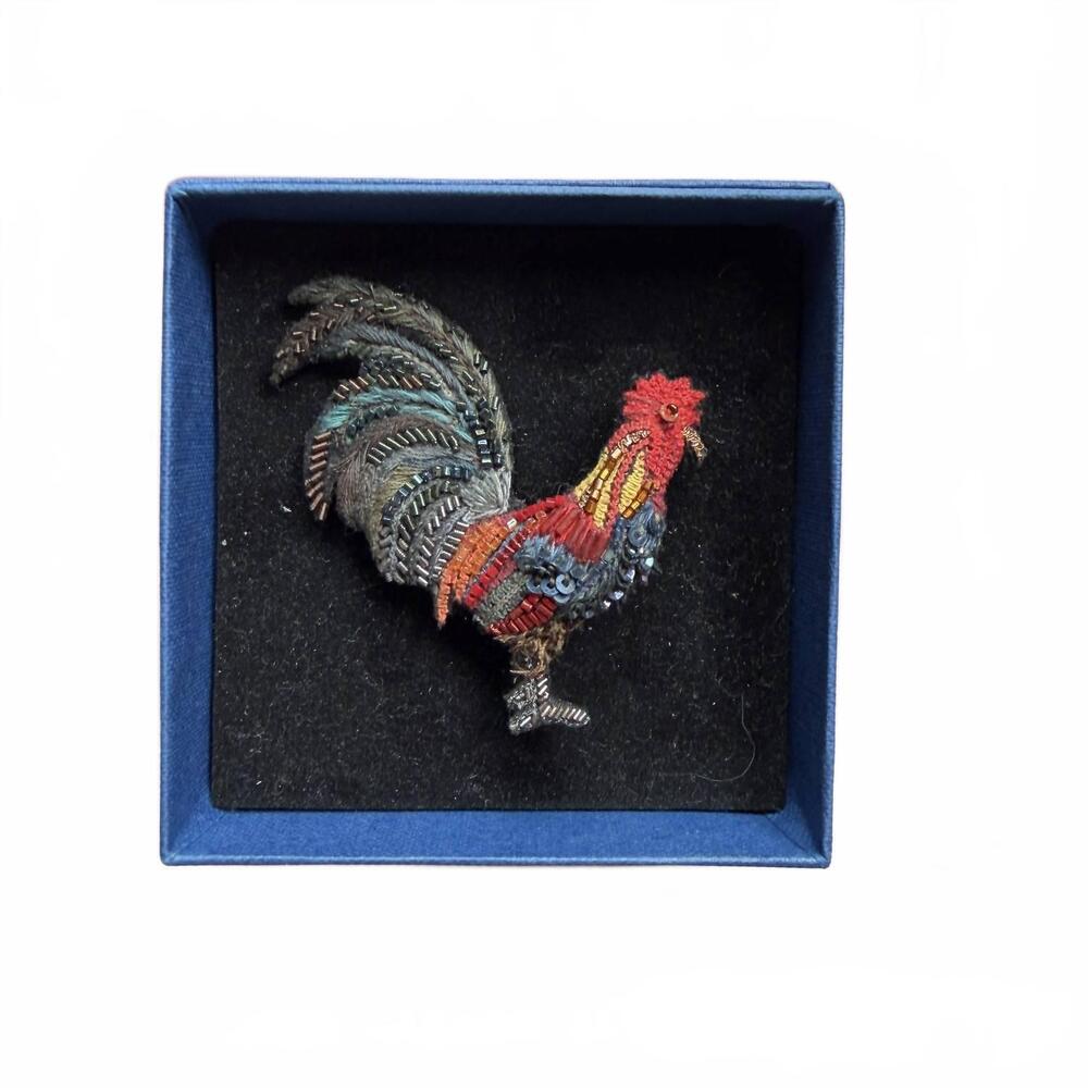 NEW TROVELORE farm rooster brooch in red multi